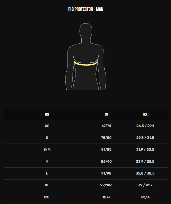 Guía de talles PROTECTOR COSTAL BUMPER BENGIO