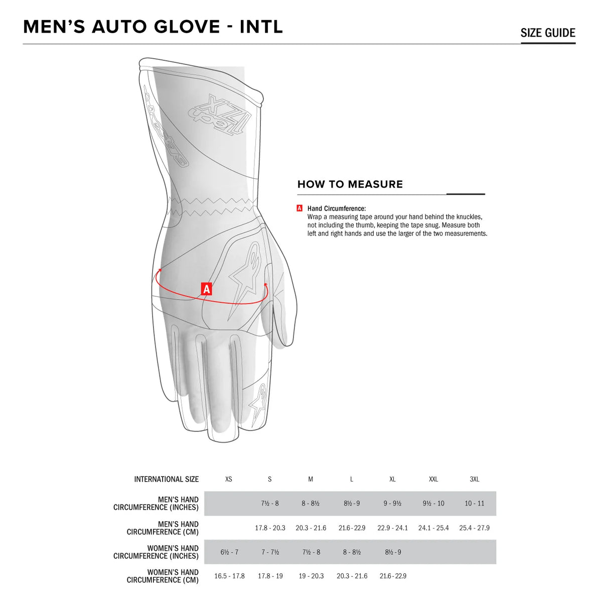 Guía de talles - ALPINESTARS - GUANTES
