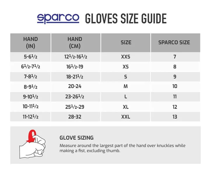Guía de talles - Sparco - GUANTES