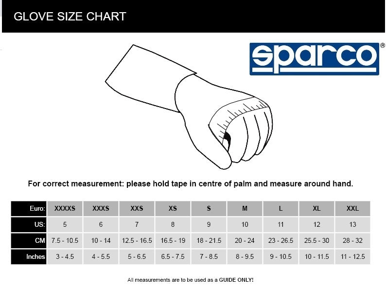 Guía de talles Guantes Sparco